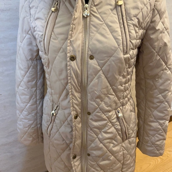 Copper Key Women's Quilted Puffer Jacket with Faux Fur Hood - Beige - Picture 8 of 14